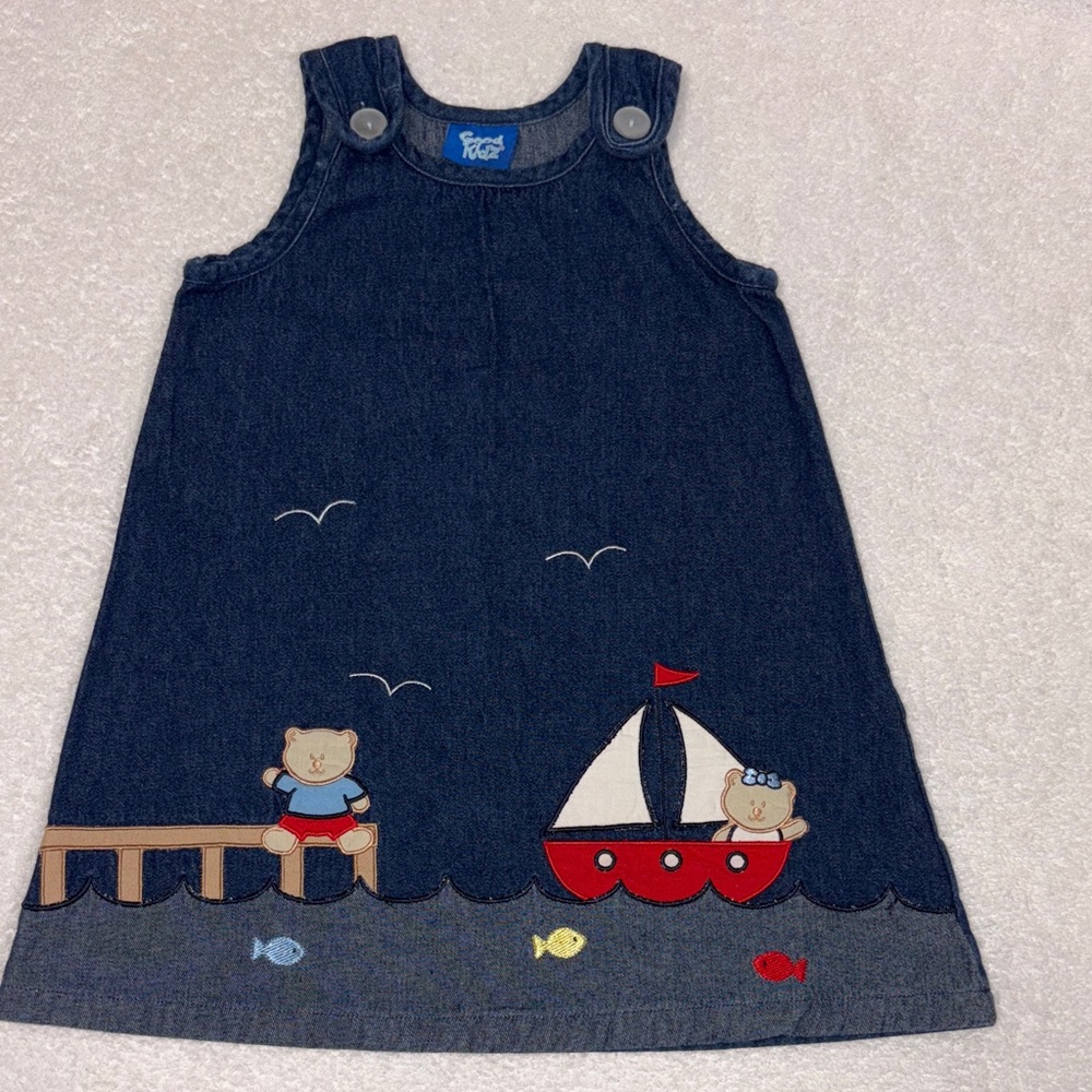 Good kids Denim Kids Dress jumper with Bear and Boat Design 2t